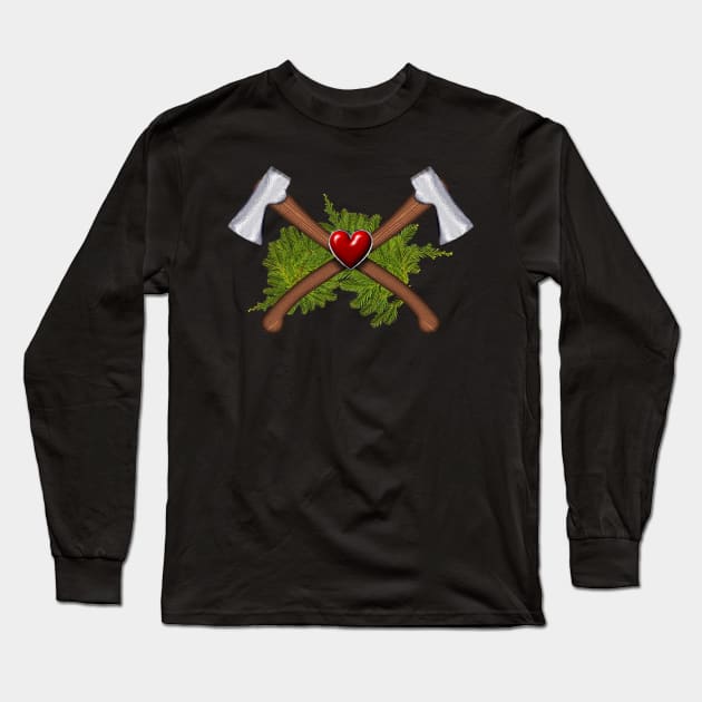 Crossing bushcraft axes Long Sleeve T-Shirt by DrewskiDesignz